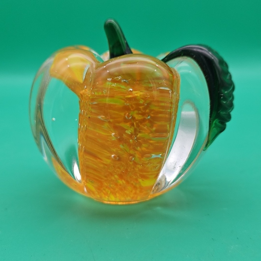 VTG Lenox Pumpkin Art Glass Paperweight Controlled Bubbles With Original Sticker